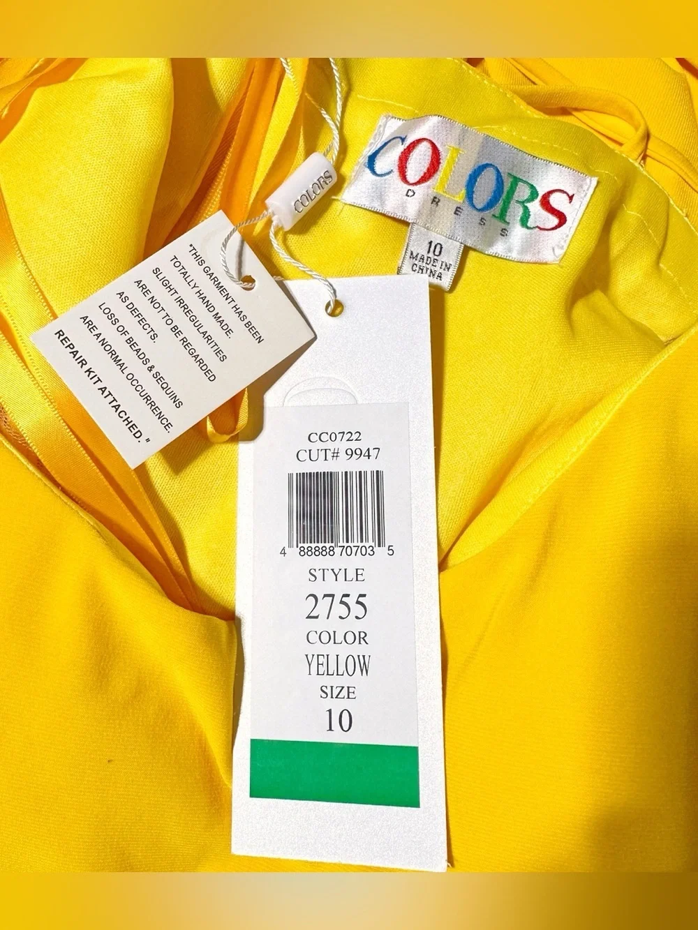 Colors Dress Matte Jersey Strappy Fitted Slit Maxi Dress In Yellow Size 10 NWT